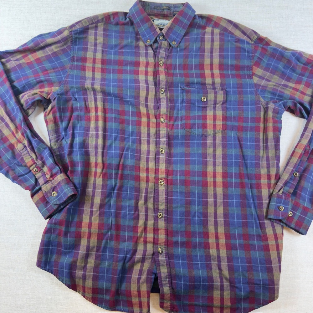 Fieldmaster Mens Tall XL Flannel Shirt Plaid Cotton Long Sleeve Button Down Vtg